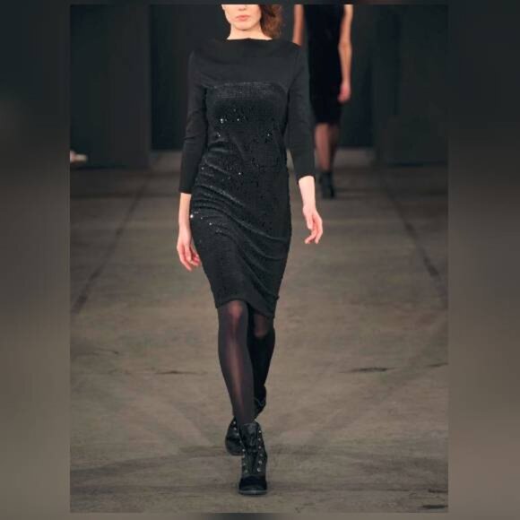 Annette Gortz AW/14 Siri Black Velvet-Sequin 3/4 Sleeve Dress - Picture 1 of 11